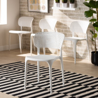 Baxton Studio AY-PC08-White Plastic-DC Rae Modern and Contemporary White Finished Polypropylene Plastic 4-Piece Stackable Dining Chair Setl